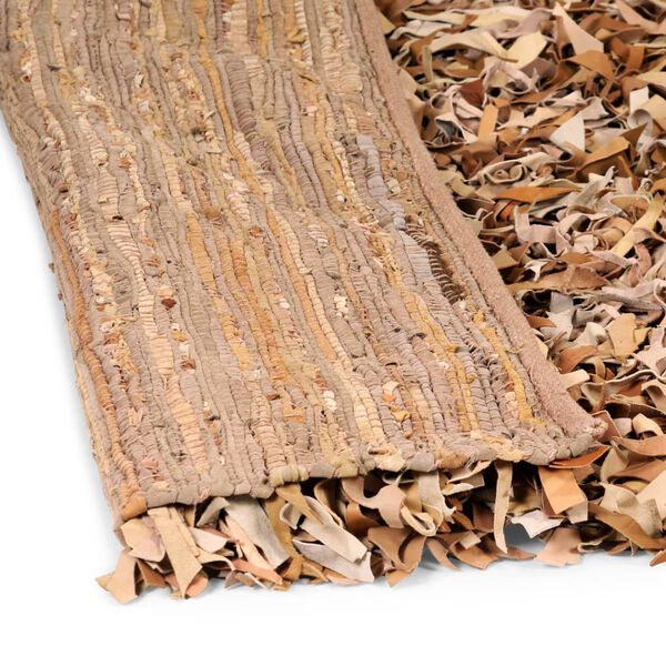 vidaXL シャギーラグ 本革 120x170cm タン(淡い茶色)