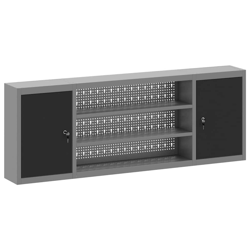 vidaXL ツールキャビネット 棚で ストレージ付き 黒とグレー 150 x 20