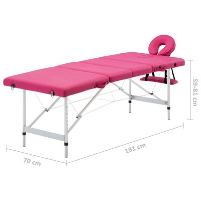 vidaXL 折りたたみ式マッサージテーブル 四つ折り アルミ製 ピンク