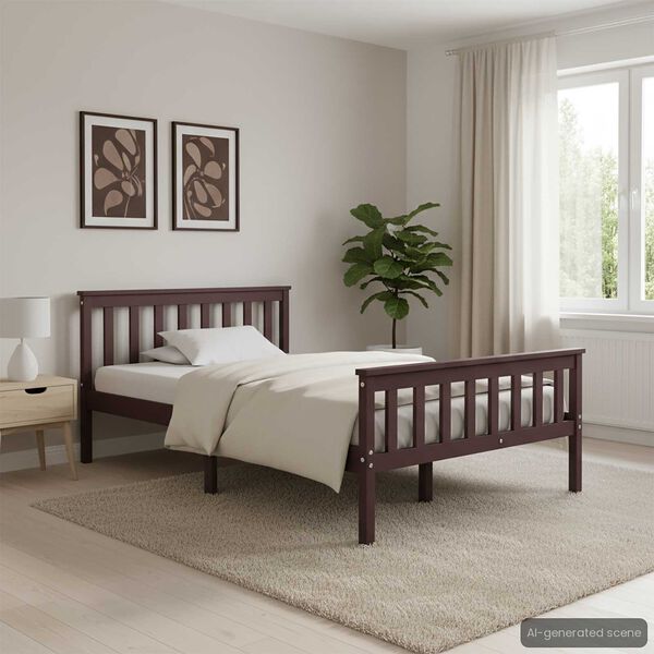 vidaXL ベッドフレーム ダークブラウン 無垢のパインウッド 120x200cm