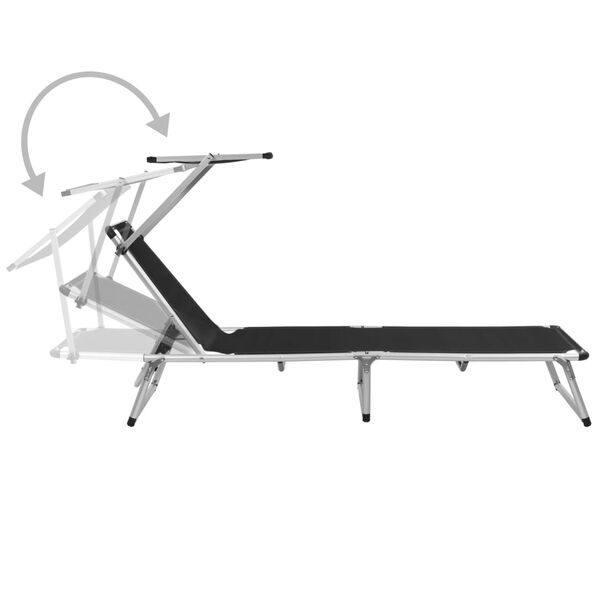 vidaXL 折りたたみ サンラウンジャー ルーフ付き アルミ＆合成繊維製 ブラック