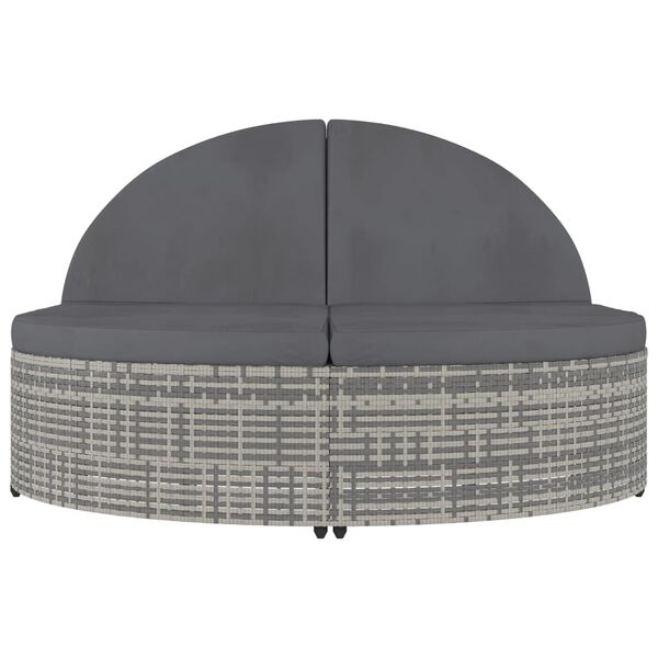 vidaXL 2人用サンラウンジャー クッション付き ポリラタン製 グレー