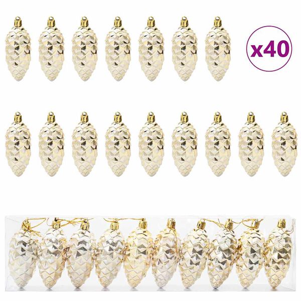 vidaXL クリスマス松ぼっくりボール 40 pcs gold プラスチック