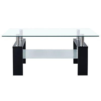 vidaXL コーヒーテーブル ブラック＆透明 95x55x40cm 強化ガラス製