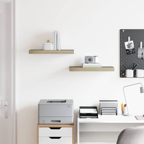 vidaXL フローティングウォールシェルフ 2点 オーク 50x23x3.8cm MDF