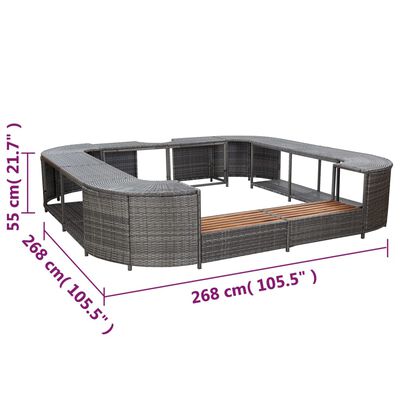 vidaXL 正方形スパサラウンド (浴槽周り家具) グレー 268x268x55cm ポリラタン
