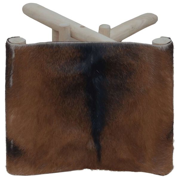 vidaXL 折り畳み式 バースツール ヤギ革＆チーク無垢材