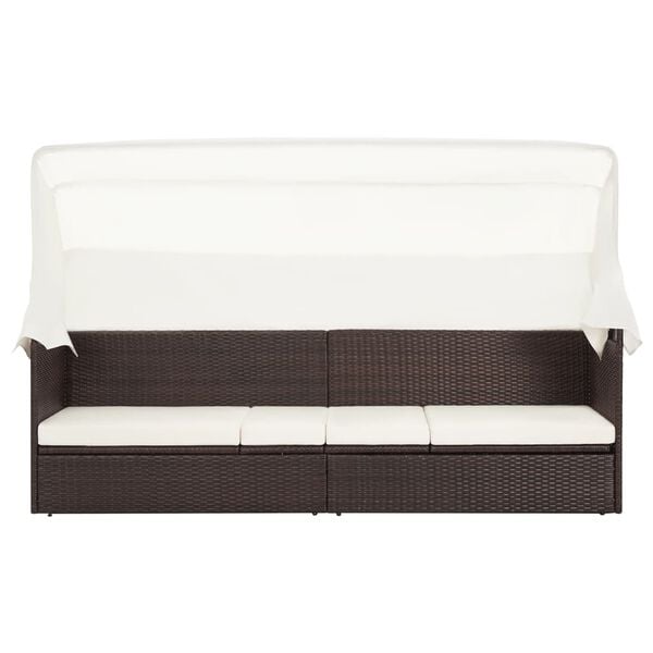 vidaXL ガーデンソファ キャノピー付き ブラウン ポリラタン製