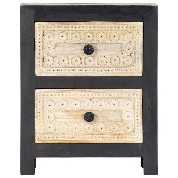 vidaXL 手彫り ベッドサイドキャビネット グレー 40x30x50cm マンゴー無垢材