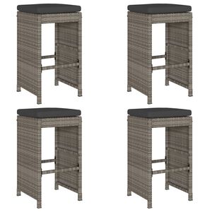 vidaXL ガーデンバースツール 4点 クッション付き ポリラタン製 グレー