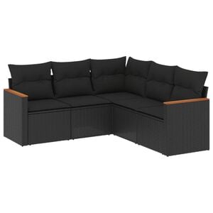 vidaXL 屋外ソファ5点セット クッション付き ブラック ポリラタン製