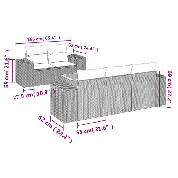 vidaXL ガーデンソファ6点セット クッション付き グレー ポリラタン製