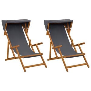 vidaXL デッキチェア 2 pcs 3 ポジション ソリッドユーカリウッド グレー