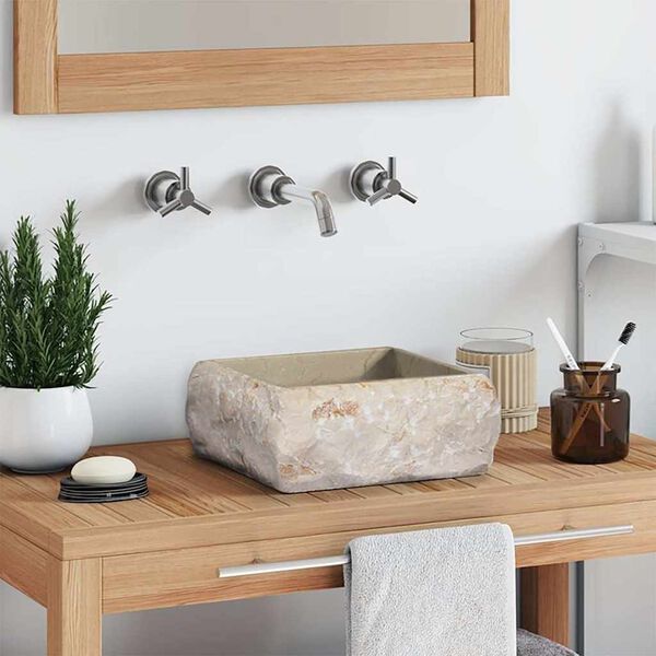 vidaXL 洗面器 30x30x13cm 大理石 クリーム