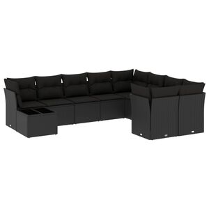 vidaXL 10点セット ガーデンソファセット クッション付き ブラック ポリラタン