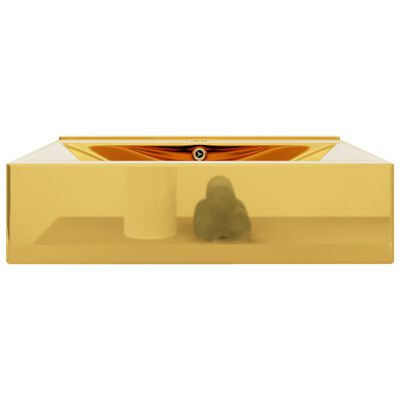 vidaXL 洗面ボウル オーバーフロー付き 60x46x16cm 陶器製 ゴールド