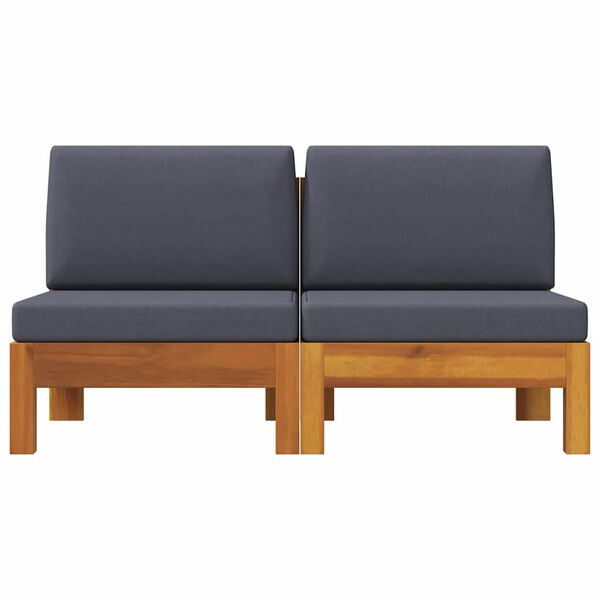 vidaXL ミドルソファ 2点 ダークグレークッション付き アカシア無垢材