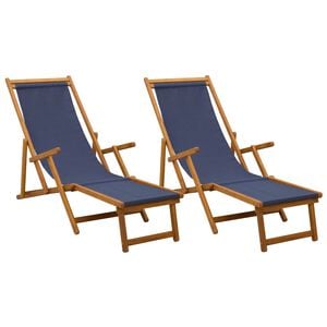 vidaXL 折りたたみ式サンラウンジャー 2 pcs 3 ポジション ソリッドユーカリウッド ブルー