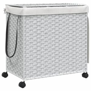 vidaXL ランドリーバスケット キャスター付き ホワイト 60x35x60.5cm ラタン