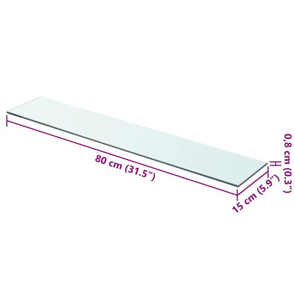 vidaXL 棚板 ガラス製 透明 80x15cm