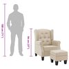 vidaXL アームチェア フットスツール付き クリーム 布製