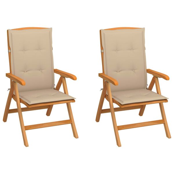vidaXL ガーデンチェア 2点 ベージュ クッション付き チーク無垢材