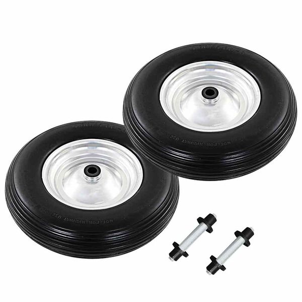 vidaXL 一輪車用 車輪 2点セット車軸付き PU 4.00-8 390mm