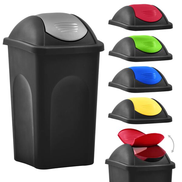 vidaXL ゴミ箱 スイングふた付き 60L ブラック＆シルバー