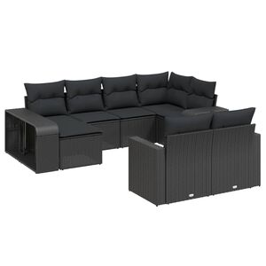 vidaXL 10点セット ガーデンソファセット クッション付き ブラック ポリラタン
