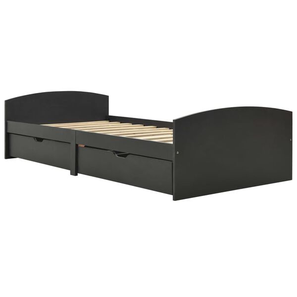 vidaXL ベッドフレーム 引き出し2点付き グレー パイン無垢材 90x200cm