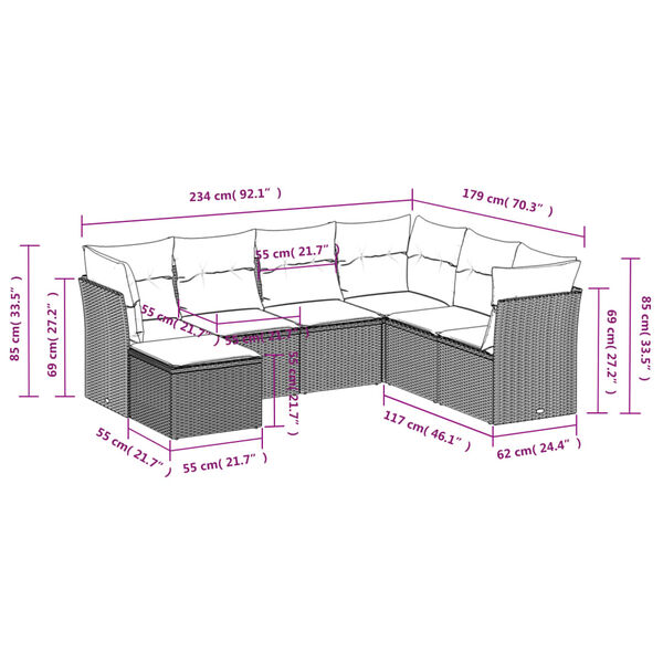 vidaXL ガーデンソファ7点セット クッション付き グレー ポリラタン