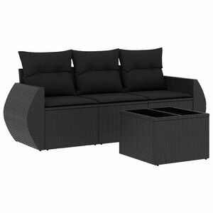vidaXL 屋外ソファ4点セット クッション付き ブラック ポリラタン製