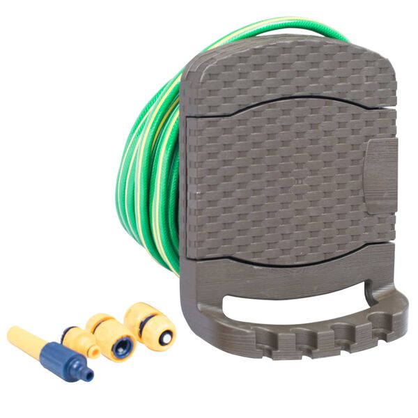 vidaXL 壁掛け式ガーデンホースリール ホース付き プラスチック製 ブラウン