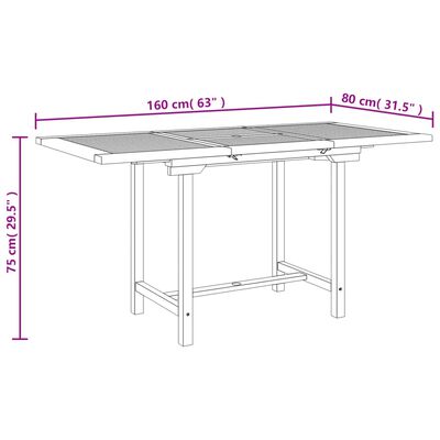 vidaXL 伸長式ガーデンテーブル 110-160x80x75cm チーク無垢材