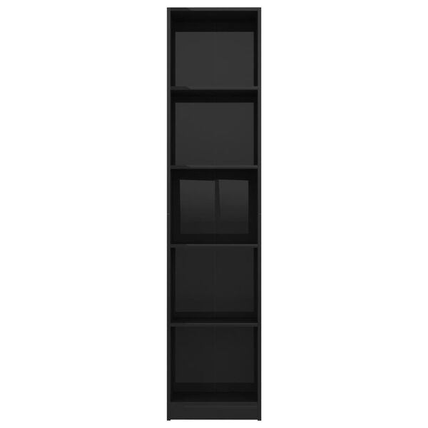 vidaXL 5段 ブックキャビネット ハイグロスブラック 40x24x175cm パーティクルボード