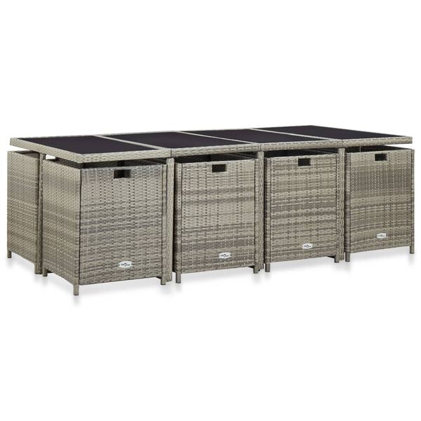 vidaXL 屋外ダイニング13点セット クッション付き ポリラタン製 グレー