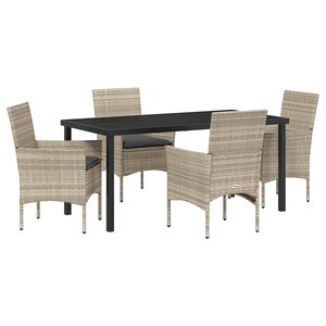 vidaXL ガーデンダイニングセット クッション付き 5 pcs ライトグレー ポリラタン