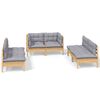vidaXL ガーデンラウンジセット 6点 グレークッション付き 無垢のパインウッド