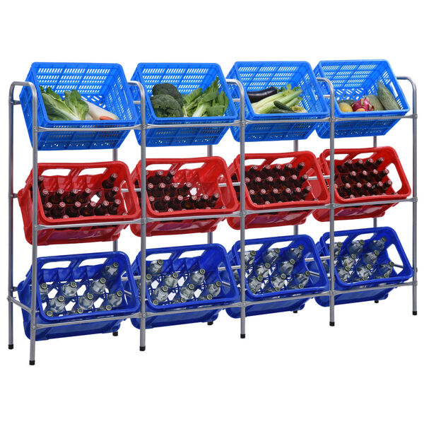 vidaXL 収納棚 (収納箱12点用) シルバー 190x33x116cm スチール製