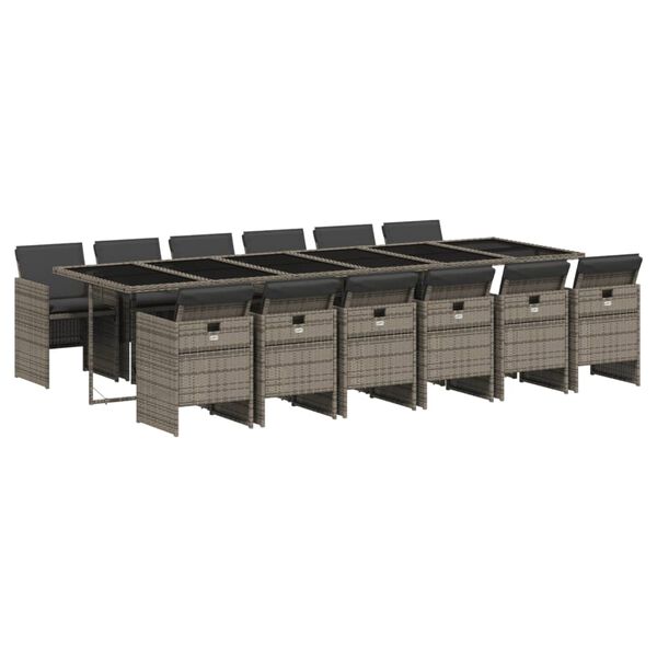 vidaXL ガーデンダイニング13点セット クッション付き グレー ポリラタン製