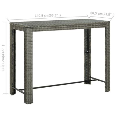vidaXL ガーデンバーテーブル グレー 140.5x60.5x110.5cm ポリラタン製