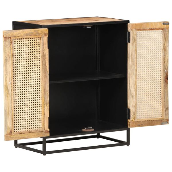 vidaXL サイドボード 60x35x75cm 天然籐＆マンゴー無垢材 (粗目)