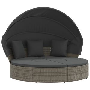 vidaXL 屋外用ラウンジベッド（キャノピーとクッション付き）グレーポリラタン