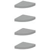 vidaXL フローティングコーナーシェルフ 4点 グレー 25x25x3.8cm MDF