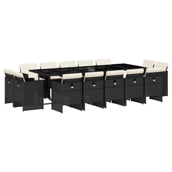 vidaXL ガーデンダイニング15点セット クッション付き ブラック ポリラタン製