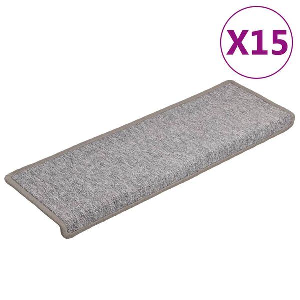 vidaXL 階段マット 15枚 65x21x4 cm ライトグレー 長方形エッジ