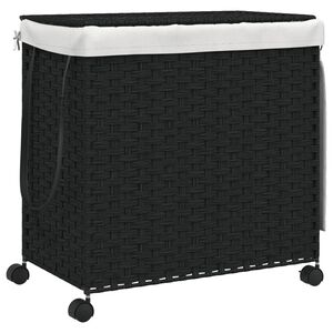 vidaXL ランドリーバスケット キャスター付き ブラック 60x35x60.5cm ラタン