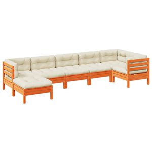 vidaXL ガーデンソファ7点セット クッション付き ワックスブラウン パイン無垢材