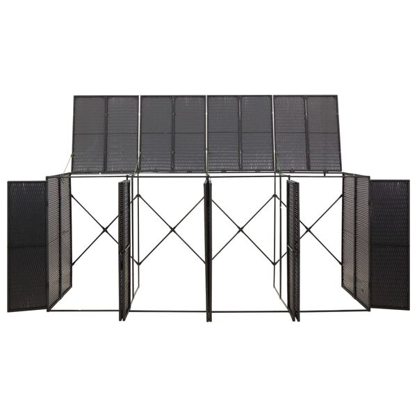 vidaXL 4連式ゴミ箱収納庫 ブラック 274x80x117cm ポリラタン製