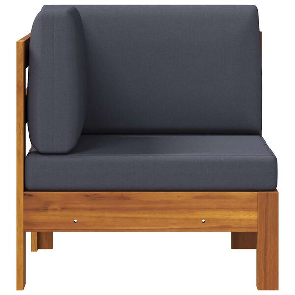 vidaXL コーナーソファ ダークグレークッション付き アカシア無垢材